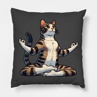 Zen Cat Yoga Pose - Mindfulness Feline Illustration Pillow