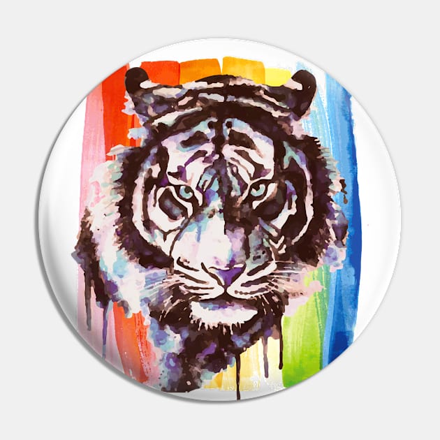 Tiger Art - Gay Pride - Rainbow - Watercolors Pin by BabyYodaSticker