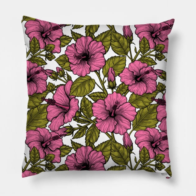 Pink hibiscus flowers Pillow by katerinamk