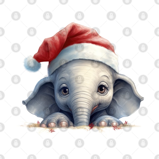 Christmas Peeking Baby Elephant by Chromatic Fusion Studio