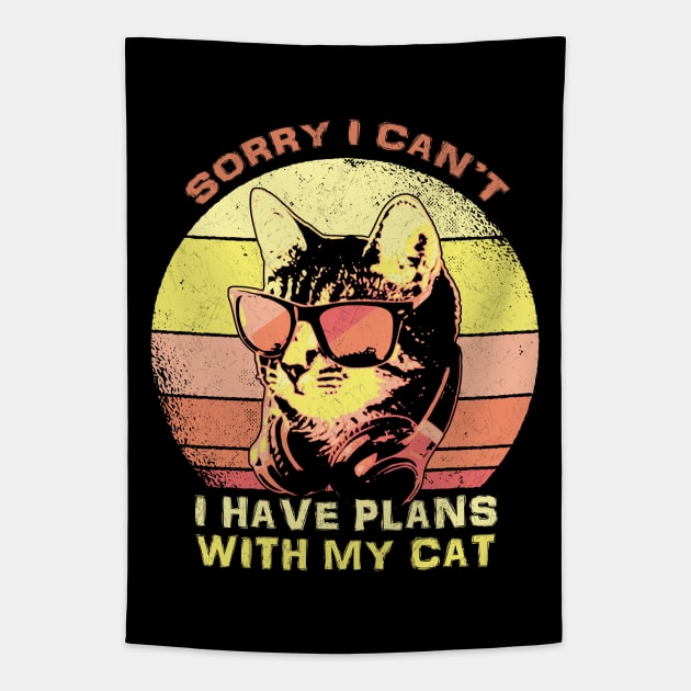 Sorry I Cant I have Plans With My Cat Sunset Tapestry by Nerd_art