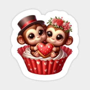 Valentine Monkey Couple In A Cupcake Magnet