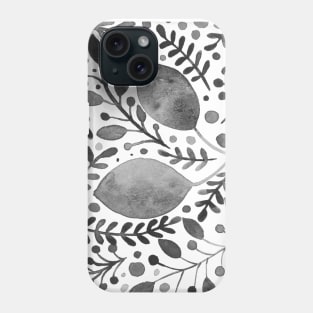 Black and white watercolor leaves Phone Case