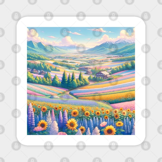 Hokkaido Niseko Flower Fields Magnet by unrealartwork