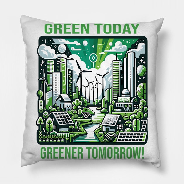 Futuristic Green City and Energy: Grow Green Pillow by maknatess