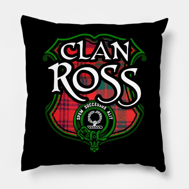 Clan Ross Surname Scottish Clan Tartan Crest Badge Pillow by Celtic Folk