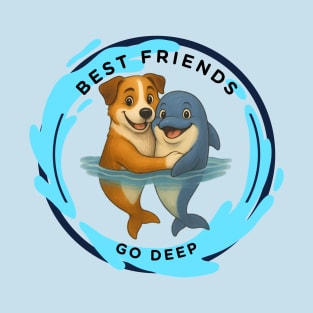 Deep Buddies Hug – Dog & Dolphin T-Shirt