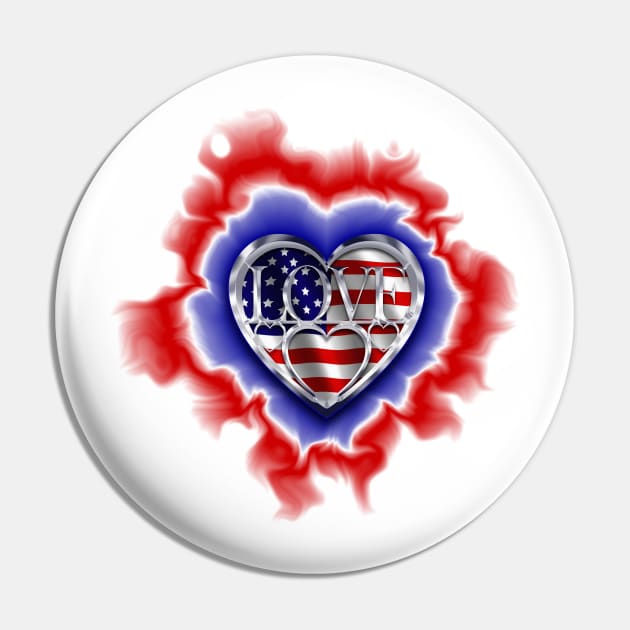 glowing heart within hearts American flag Pin by DrewskiDesignz