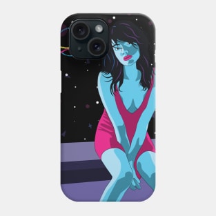 chica sentada con el fondo el espacio Phone Case