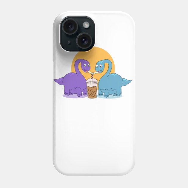 Long Neck Dino Cartoon Drinking Boba Phone Case by Bubbly Tea