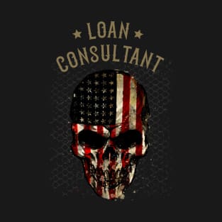 Loan Consultant - Watercolor Skull in American Flag Design T-Shirt