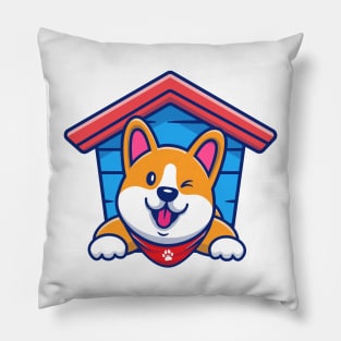 Cute Corgi In Doghouse Pillow