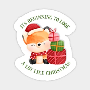 Cute Fox Wearing Santa Hat and Christmas Gifts Magnet