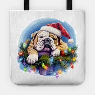 Lazy Bulldog at Christmas Tote