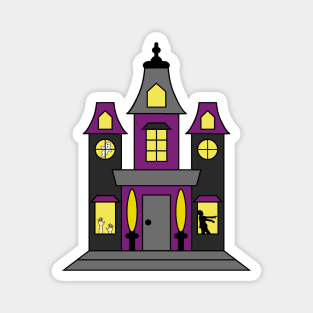 Purple and Black Halloween Haunted House with Ghost, Zombie, & Hands Magnet