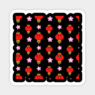 Cute Lantern with Flowers Pattern in Black Background Magnet