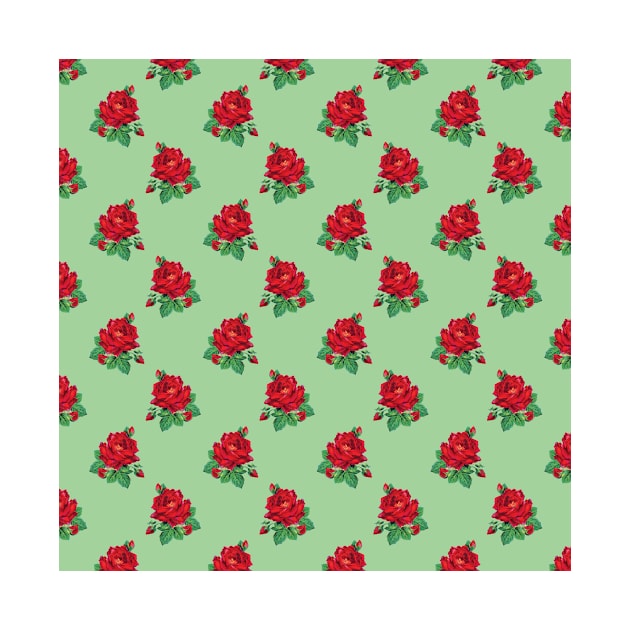 Red vintage roses on green by bettyretro