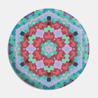 Retro Mandala Flower Blue Red and Teal Pin