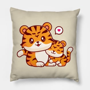 Cute Tiger Mom With Cub Tiger Cartoon Pillow