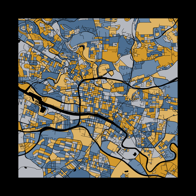 Glasgow Map Pattern in Blue & Gold by PatternMaps