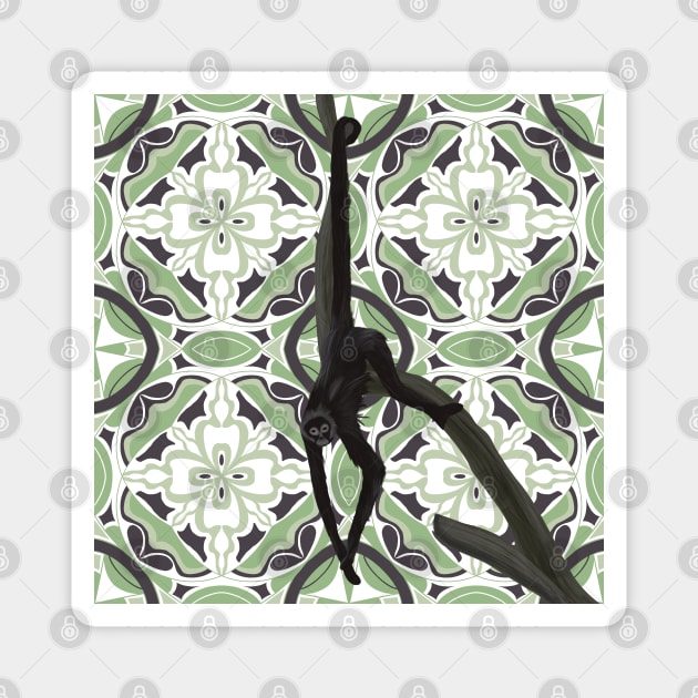 Exotic Spider Monkey on Tile Pattern Magnet by Suneldesigns