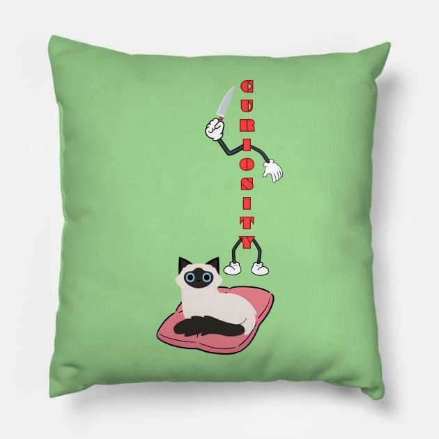 Curiosity Killed The Cat Pillow by AlmostMaybeNever