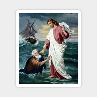 Jesus walking on the water and saving Peter Magnet