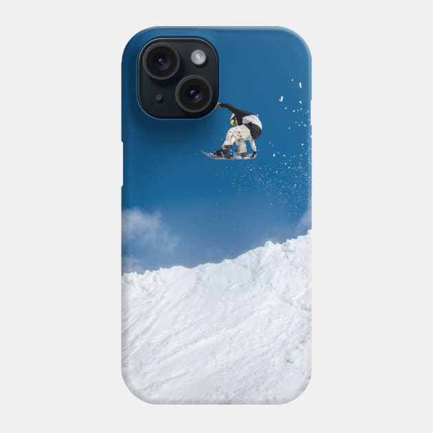 Snowboarder jumping against blue sky Phone Case by homydesign