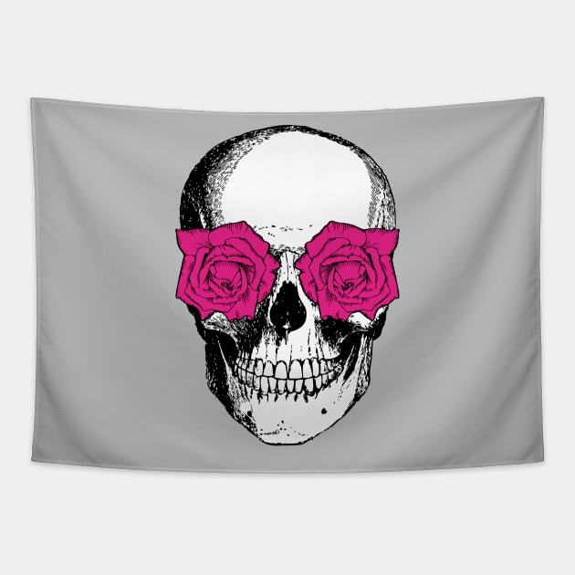 Skull and Roses | Skull and Flowers | Skulls and Skeletons | Vintage Skulls | Pink Roses | Tapestry by Eclectic At Heart