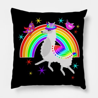 LLama Unicorn over the Rainbow Pillow
