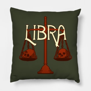 Red Libra Scale with Skulls Zodiac Pillow