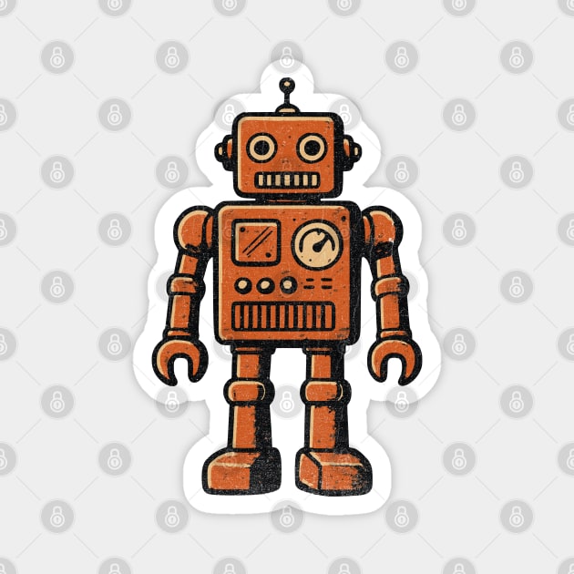 Distressed Vintage Toy Robot For Sci fi Fans and Nerds Magnet by Joaddo