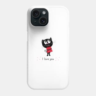 Cute romantic black cat holding red gift box Phone Case