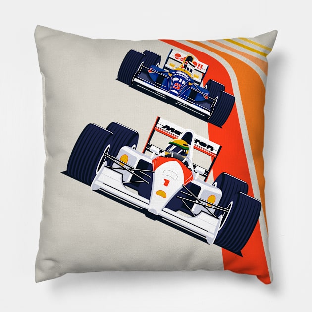 Vintage Formula Race Cars Pillow by RaceCarsDriving