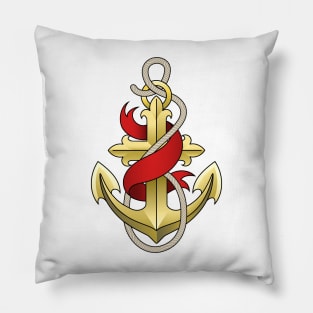 Golden Anchor with Ribbon Colorful Illustration Pillow