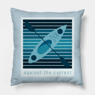 Against the Current, teak kayak on stripes Pillow