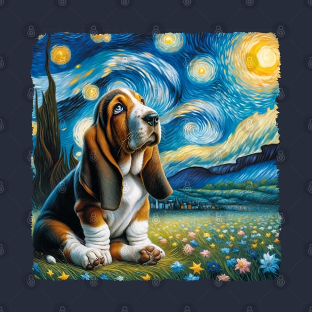 Starry Basset Hound Portrait - Dog Portrait by starry_night