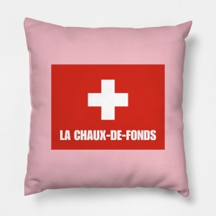 La Chaux-de-Fonds City in Swiss Flag Pillow