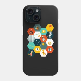 Hexagon Circus - turquoise-yellow-rusty red Phone Case