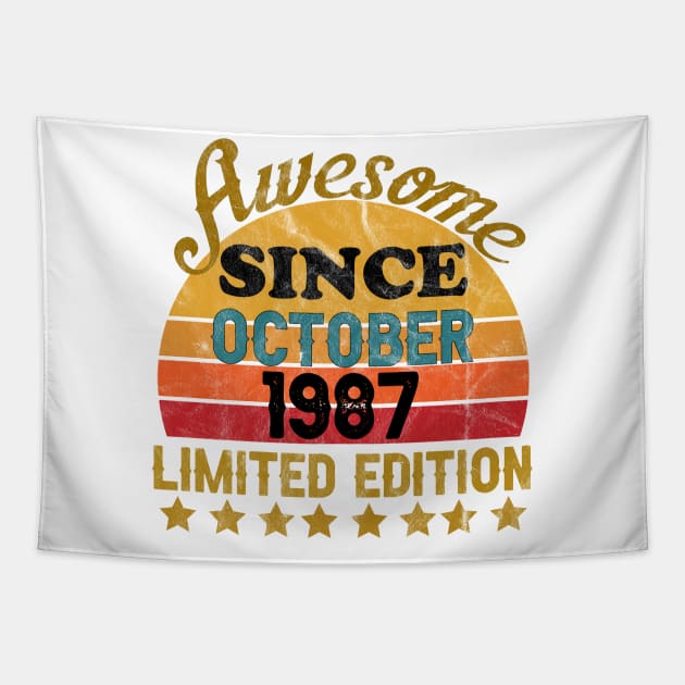 Awesome Since October 1987 34 Year Old 34th Birthday gift T-Shirt Tapestry by yalp.play