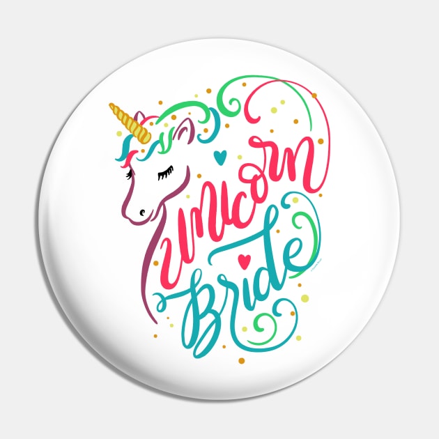 Unicorn Bride Colorful Magical Wedding Engagement Pin by DoubleBrush