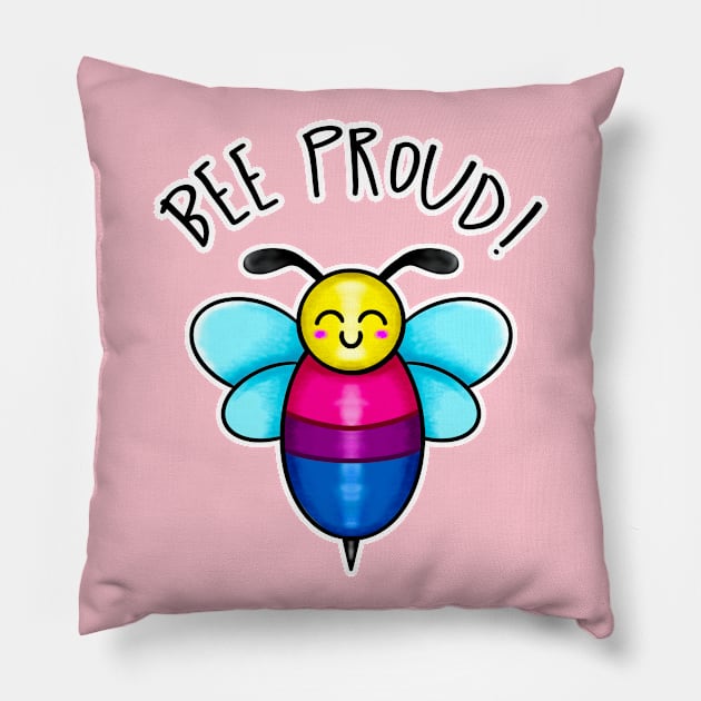 Kawaii LGBT Bee Proud Bisexual Pride Flag Pillow by bolincradleyart