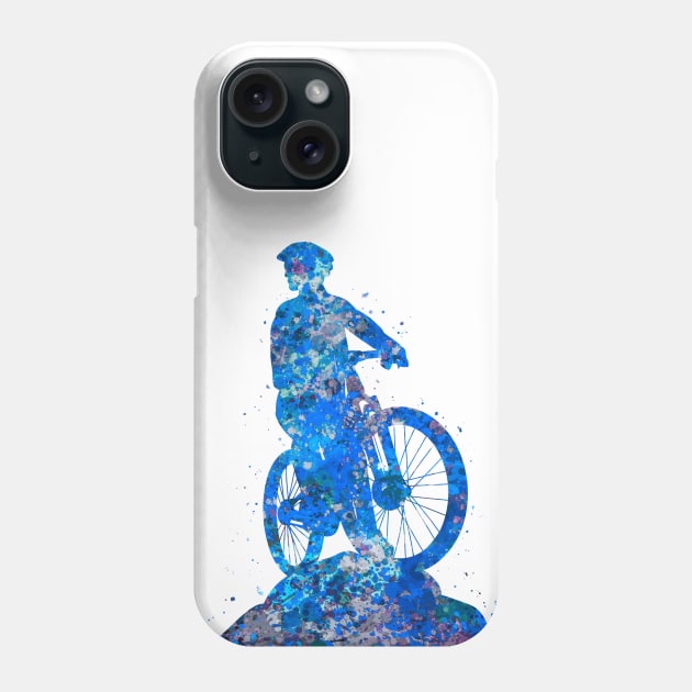 Downhill mountain biker blue art Phone Case by Yahya Art