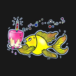 happy Birthday fish holding Cake T-Shirt