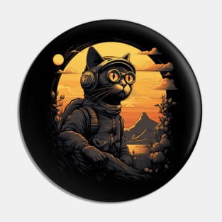 Cat Explorer with Helmet and Goggles Pin