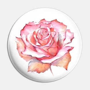 Romantic Blush Pink Isolated Rose Blossom Orange Hues Watercolor Rose Art Pin