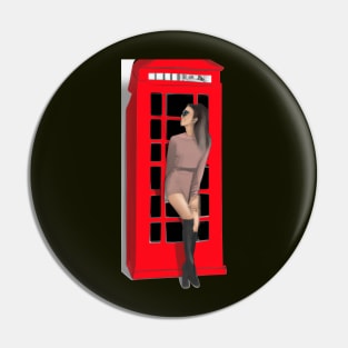 Girl in an English phone booth Pin