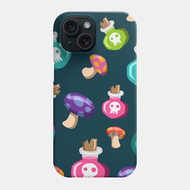 Poison Mushrooms and Potion Bottles Phone Case by Little Black Bird Designs