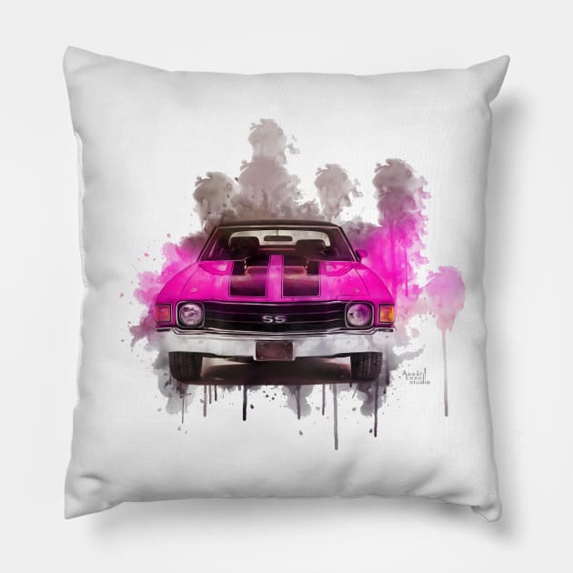 Chevy Chevelle SS Color Bomb Pink Pillow by AaaahEeeekStudio