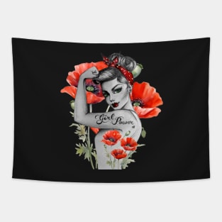 Girl Power Poppy Flower Rosie the Riveter Poppies Papaver Tapestry